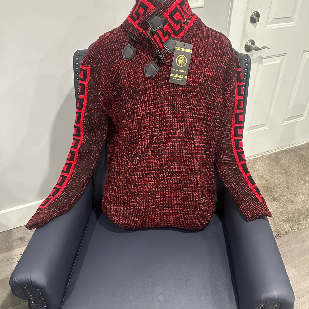 Men's Red Sweater with Geometric Pattern
